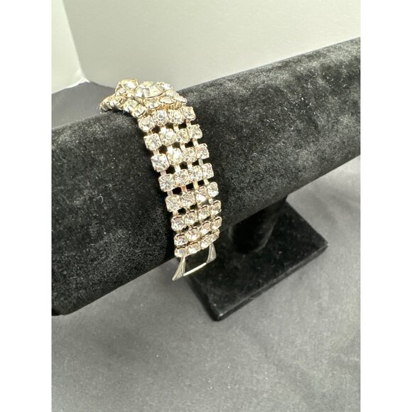 Vintage Rhinestone Bracelet With Silver-Tone Fold Over Clasp - Picture 4 of 6